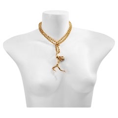 Vintage Gold Tone Acrobatic Lady Necklace, Circa 1980s