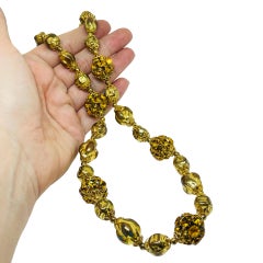 Vintage Gold Ton Bernstein Glas Citrin Strass 1960er Jahre Designer Halskette