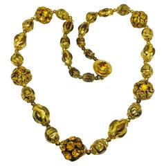 Vintage Gold Ton Bernstein Glas Citrin Strass 1960er Jahre Designer Halskette