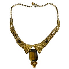 Vintage Goldton Bernsteinglas Designer-Halskette