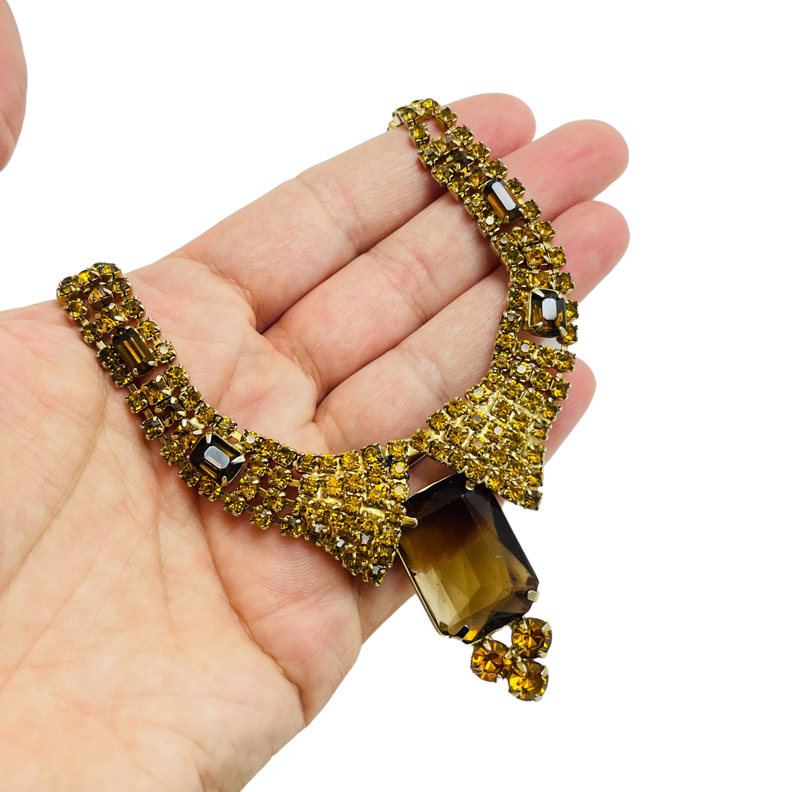 Women's Vintage gold tone amber glass designer necklace For Sale