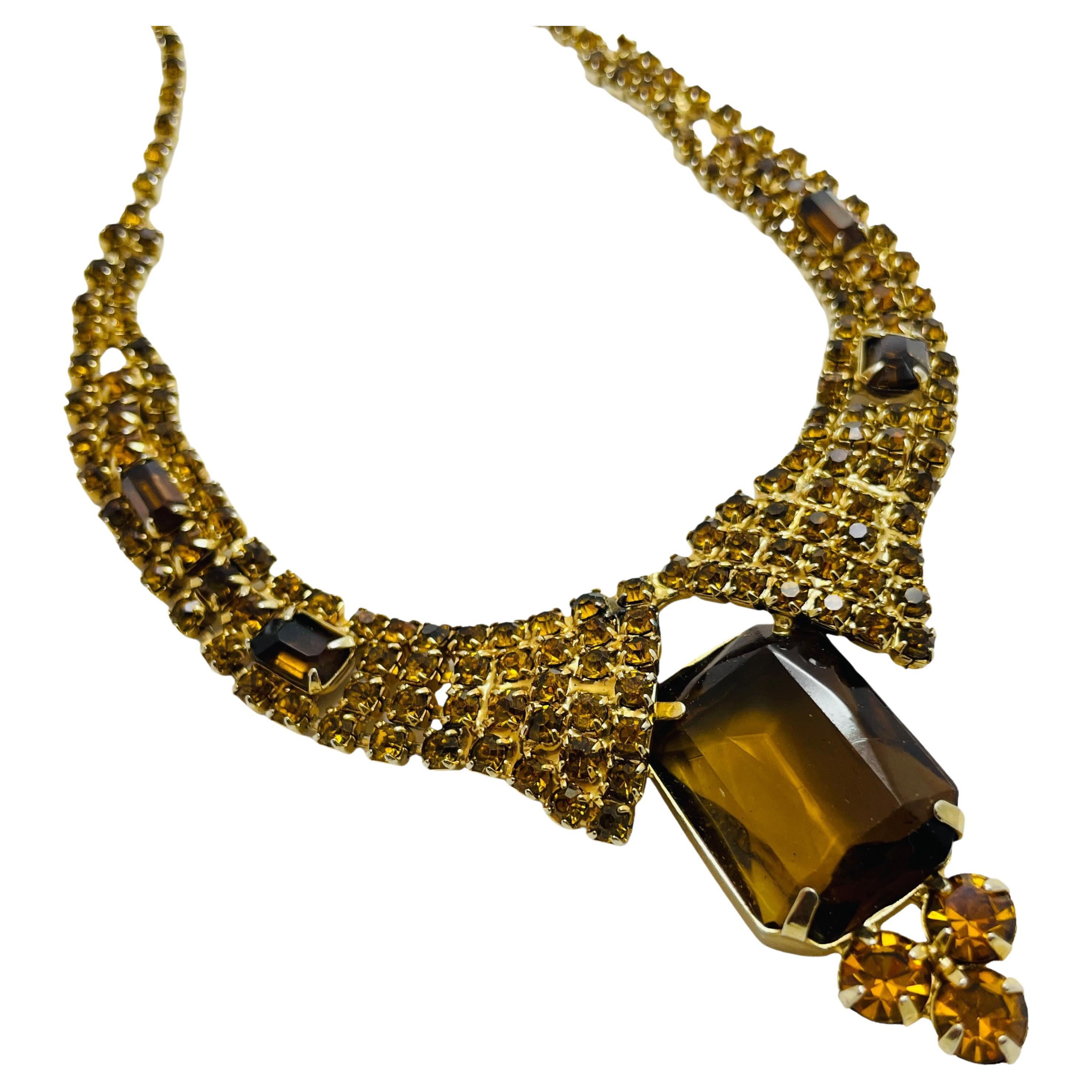 Vintage Goldton Bernsteinglas Designer-Halskette