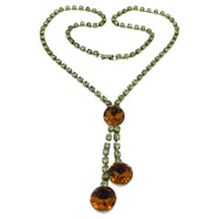 Vintage gold tone amber glass designer necklace