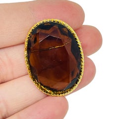 Vintage gold tone amber glass stone designer brooch