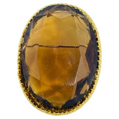 Vintage gold tone amber glass stone designer brooch