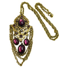 Vintage gold tone amethyst glass designer necklace