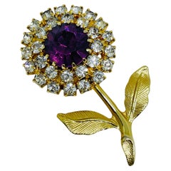 Vintage Gold Ton Amethyst Glas Blume Designer Brosche