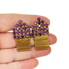 Vintage gold tone amethyst glass massive designer cufflinks