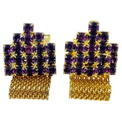 Vintage gold tone amethyst glass massive designer cufflinks