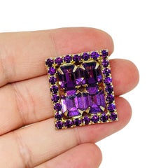 Vintage gold tone amethyst glass stones designer brooch