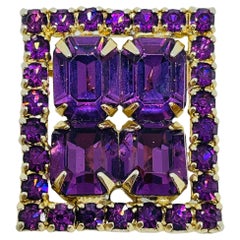 Vintage gold tone amethyst glass stones designer brooch