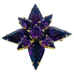 Vintage gold tone amethyst rhinestones brooch