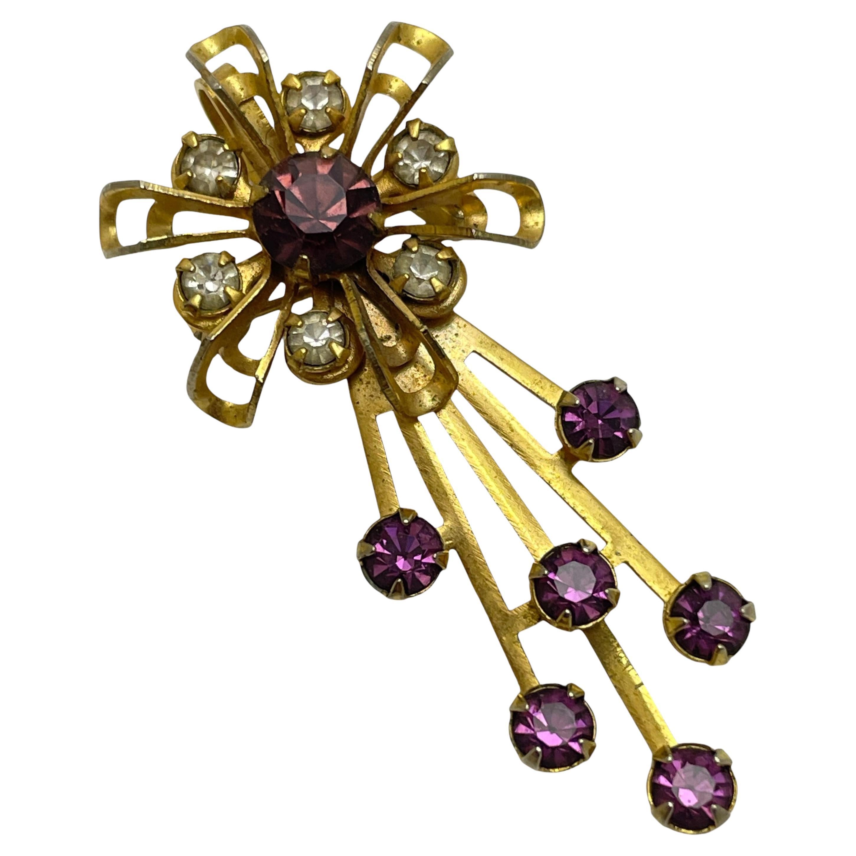 Ciondolo a forma di fiore con strass ametista d'epoca