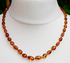 Vintage Gold Tone and Dark Honey Amber Knotted Beads Necklace
