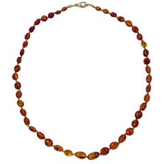 Vintage Gold Tone and Dark Honey Amber Knotted Beads Necklace