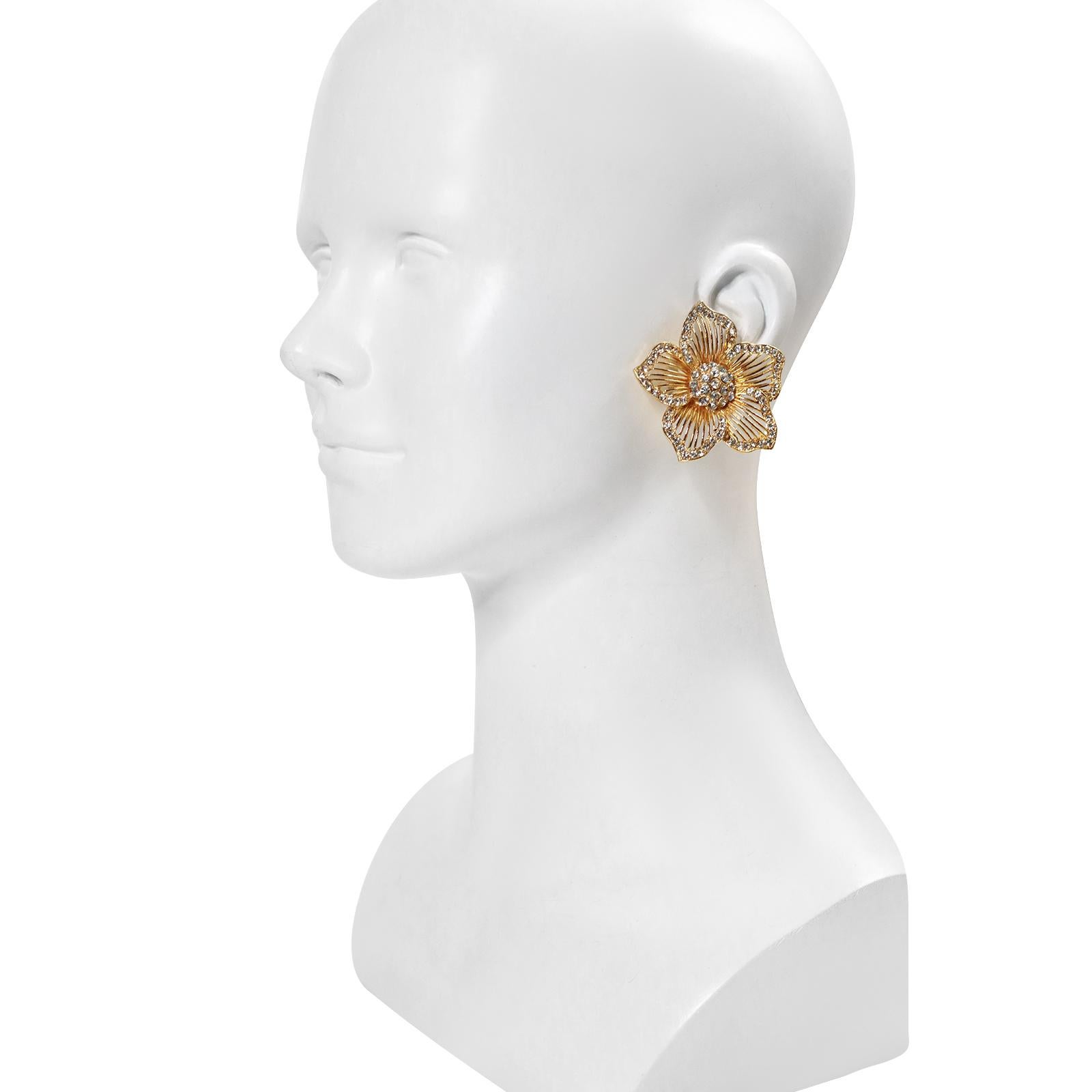 Vintage-Blumenohrringe aus Gold in Goldtönen und Diamanten, ca. 1980er Jahre im Angebot 5