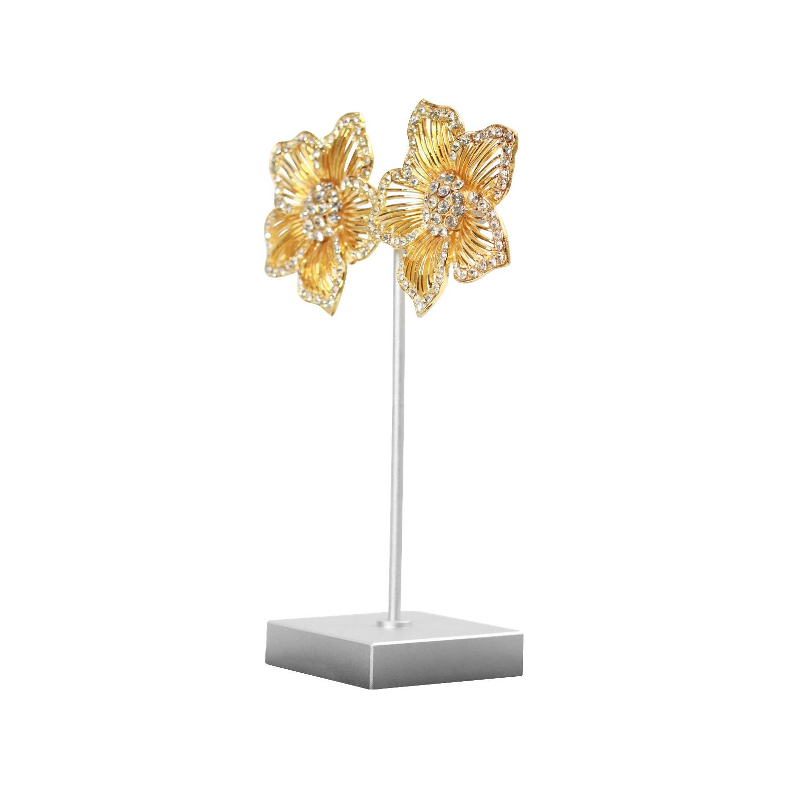 Vintage-Blumenohrringe aus Gold in Goldtönen und Diamanten, ca. 1980er Jahre für Damen oder Herren im Angebot