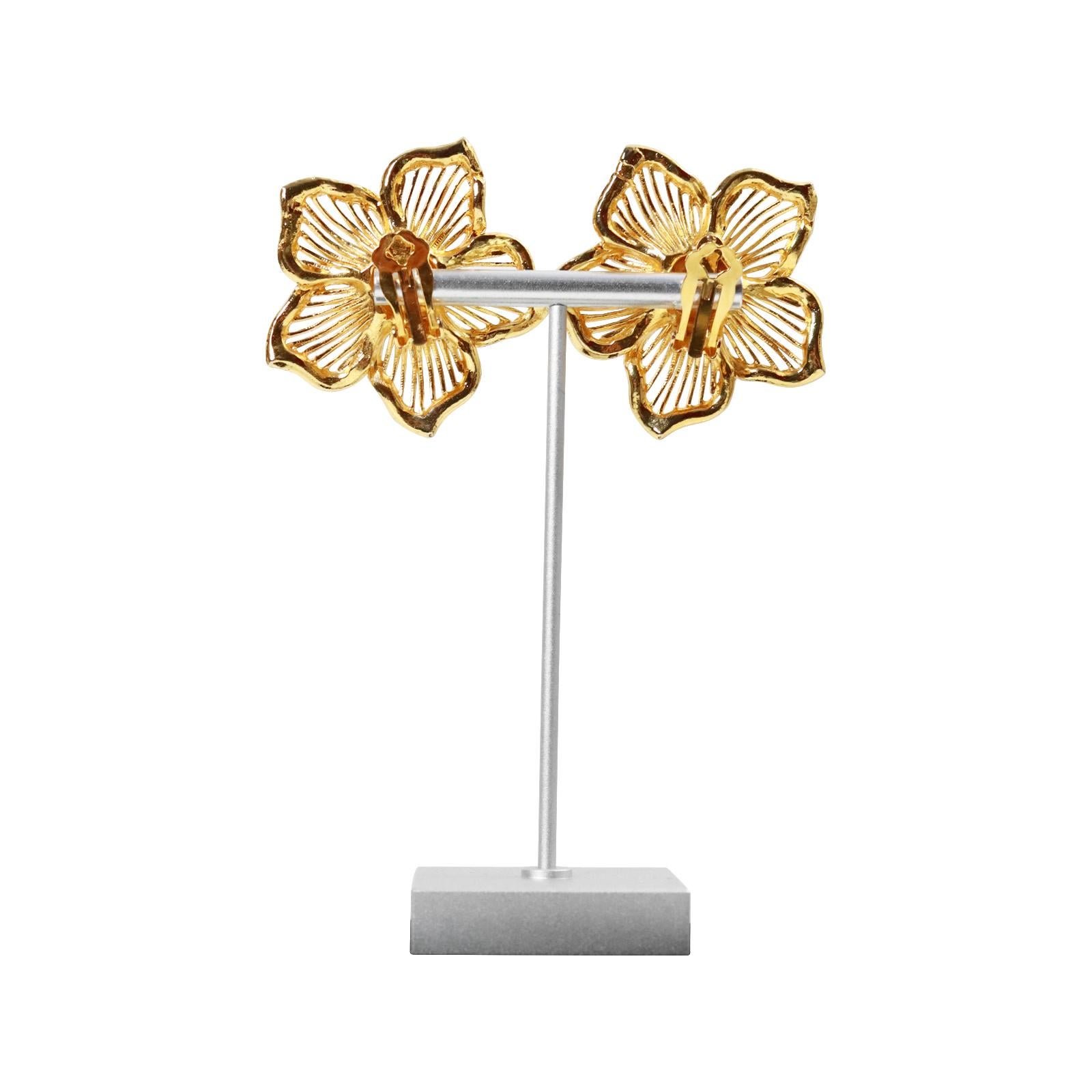 Vintage-Blumenohrringe aus Gold in Goldtönen und Diamanten, ca. 1980er Jahre im Angebot 2