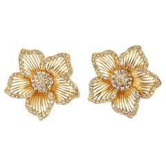 Vintage-Blumenohrringe aus Gold in Goldtönen und Diamanten, ca. 1980er Jahre