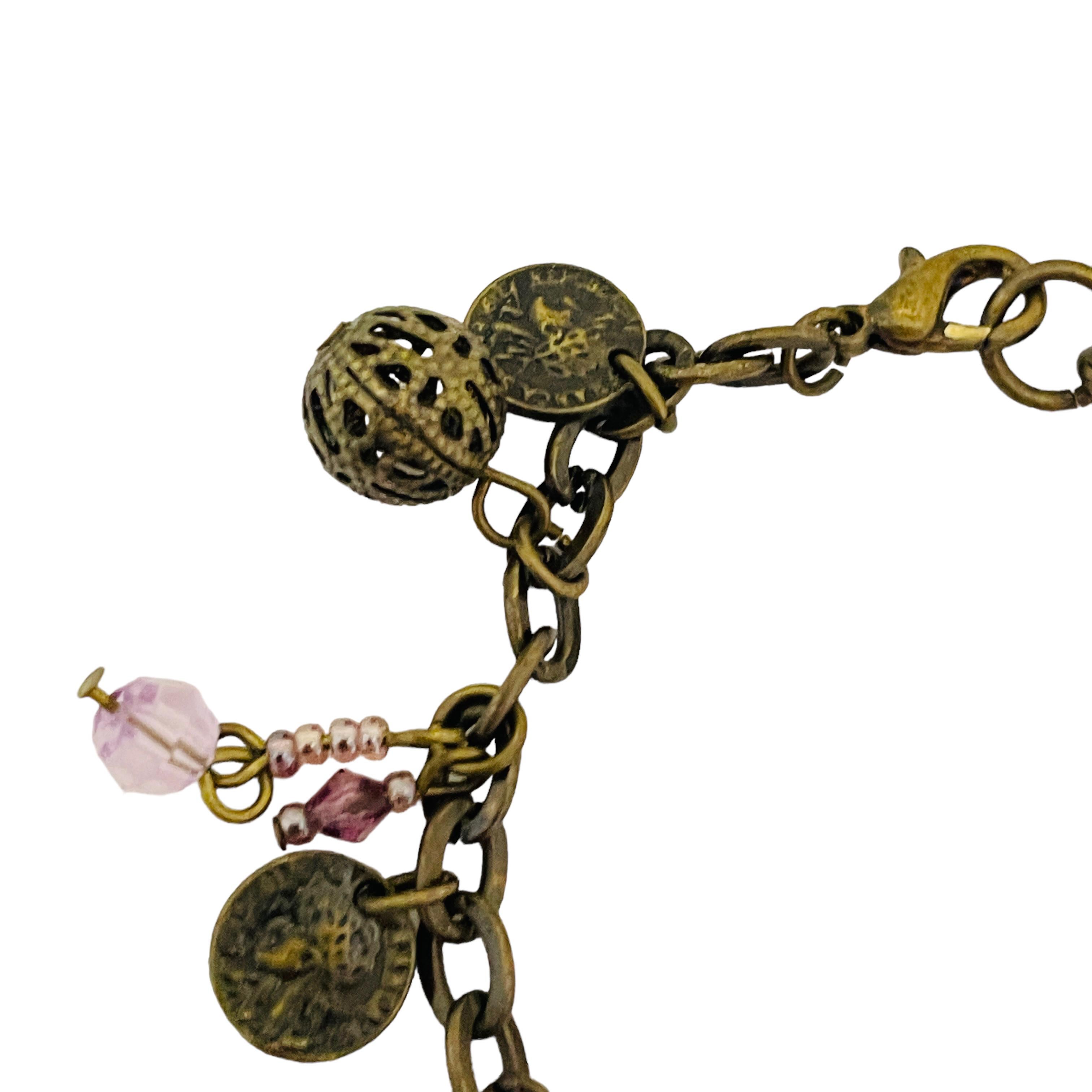 Braccialetto a catena con perline in vetro artistico vintage in tonalità oro In condizioni buone in vendita a Palos Hills, IL