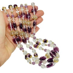 Vintage gold tone art glass beads designer multi strand designer necklace