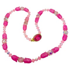 Vintage Gold Ton Kunst Glas Blume Kristall Perlen Designer Halskette