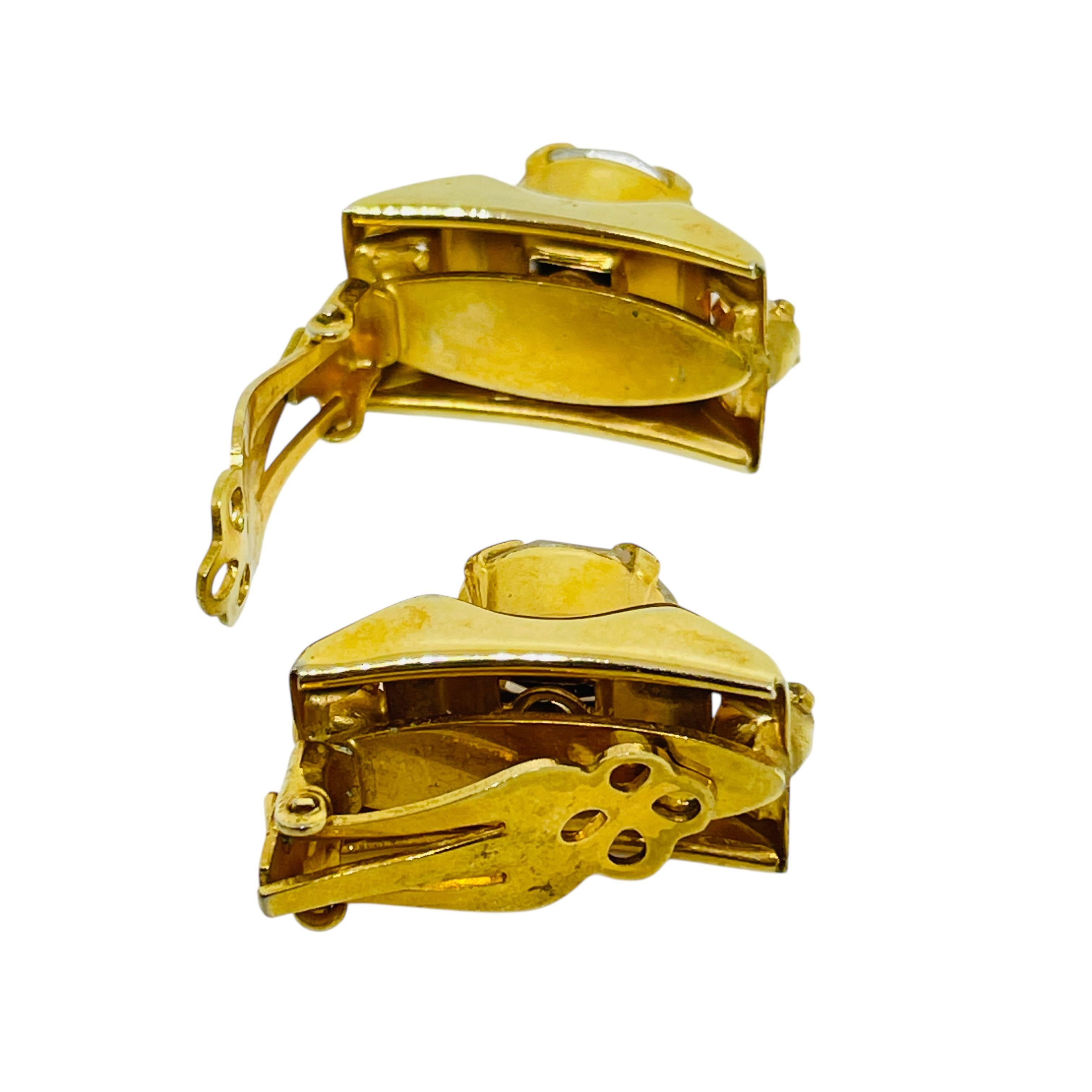 Women's Vintage gold tone aurora borealis glass stones designer clip on earrings For Sale
