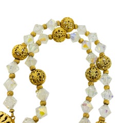 Vintage gold tone aurora crystal beaded clip on earrings necklace set