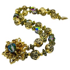 Bracelet multi brins vintage en cristal aurora et roses de couleur or