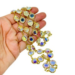 Vintage gold tone aurora crystal bezel designer chain necklace