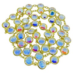 Vintage gold tone aurora crystal bezel designer chain necklace