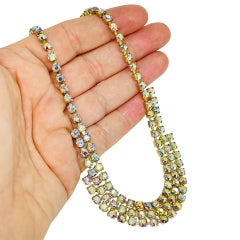 Vintage gold tone aurora rhinestone designer necklace