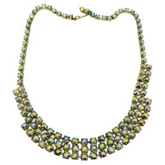 Vintage gold tone aurora rhinestone designer necklace