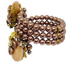 Vintage gold tone beaded flower wrap bracelet