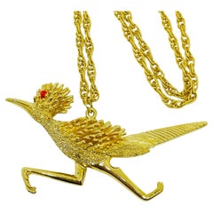 Vintage Gold Ton Vogel Anhänger Kette Designer Halskette