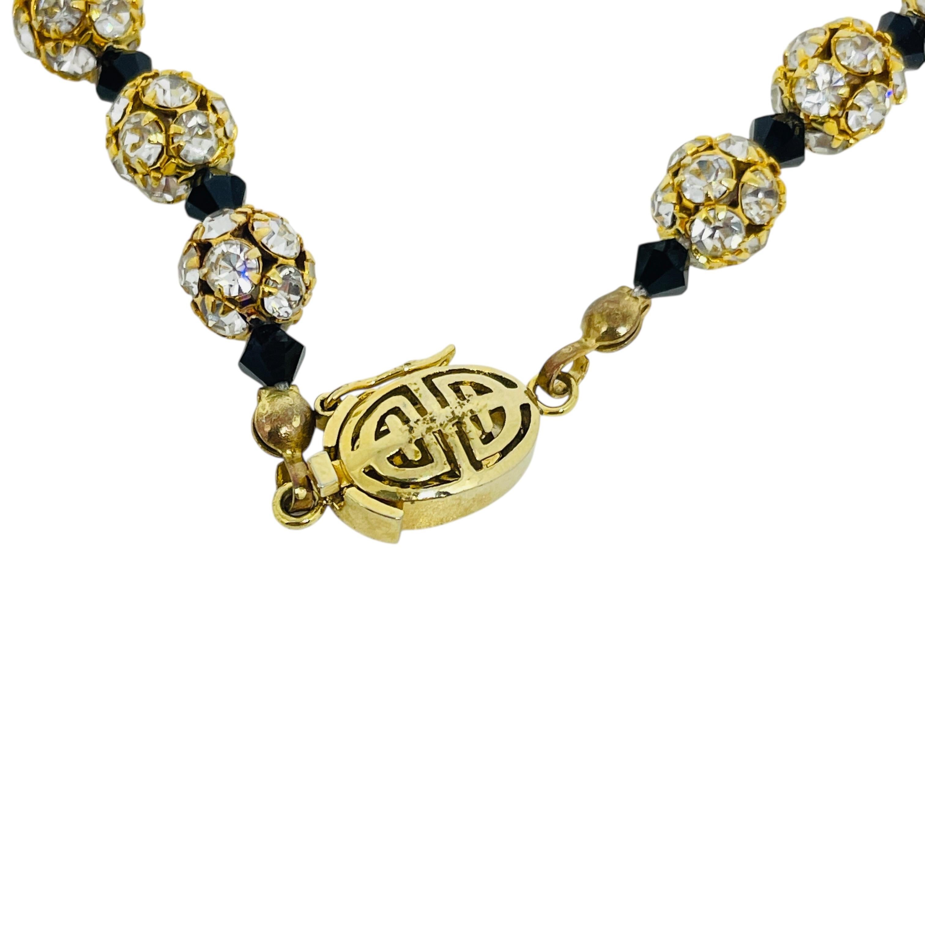 Vintage Gold Ton schwarz Glasperlen Strass Cluster einzigartige Halskette für Damen oder Herren im Angebot