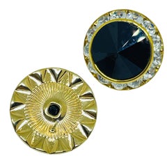 Vintage gold tone black rivoli glass rhinestones designer post earrings
