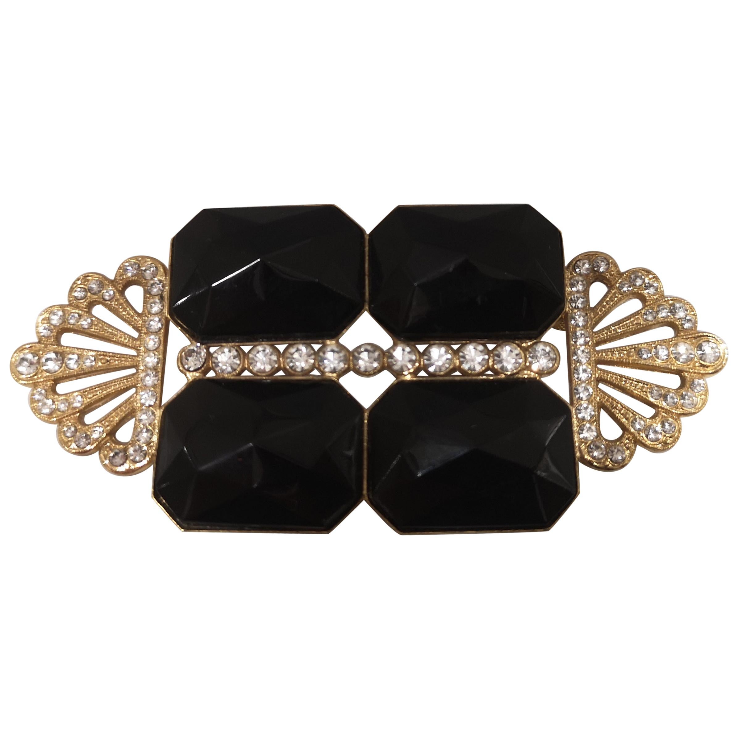 Vintage Gold Ton schwarze Steine Brosche