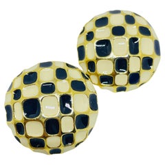Vintage gold tone black white enamel designer 80
s post earrings