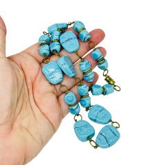 Vintage gold tone blue art glass designer necklace