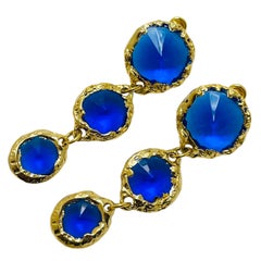 Pendientes colgantes vintage de cristal azul dorado de diseño