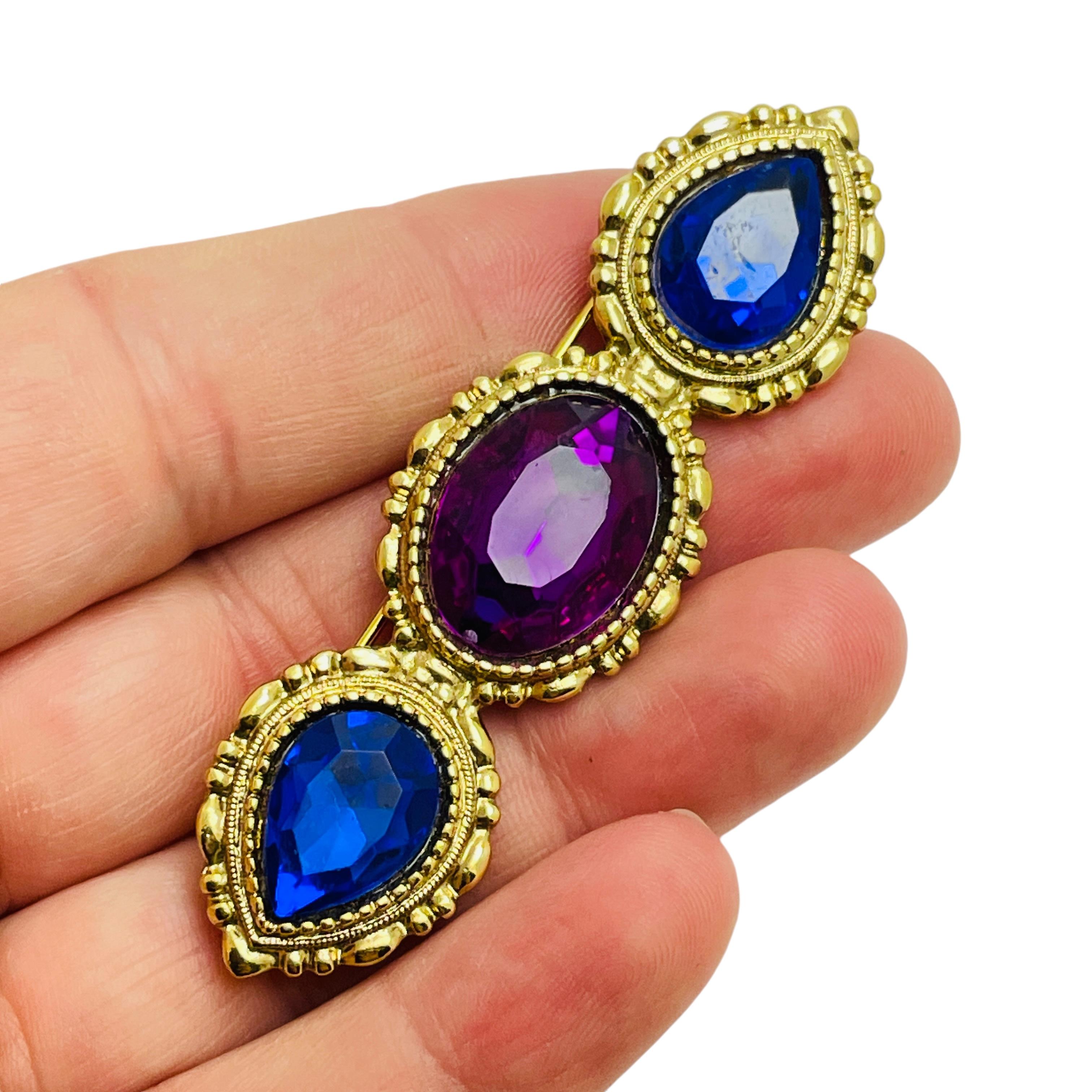 De las mujeres Broche de diseño vintage de cristal azul púrpura en tono dorado en venta