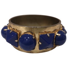 Vintage gold tone blue stones bangle bracelet