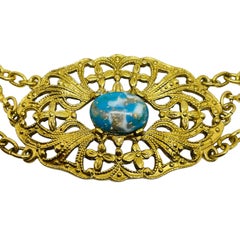 Vintage gold tone blue white glass cabochon choker choker necklace