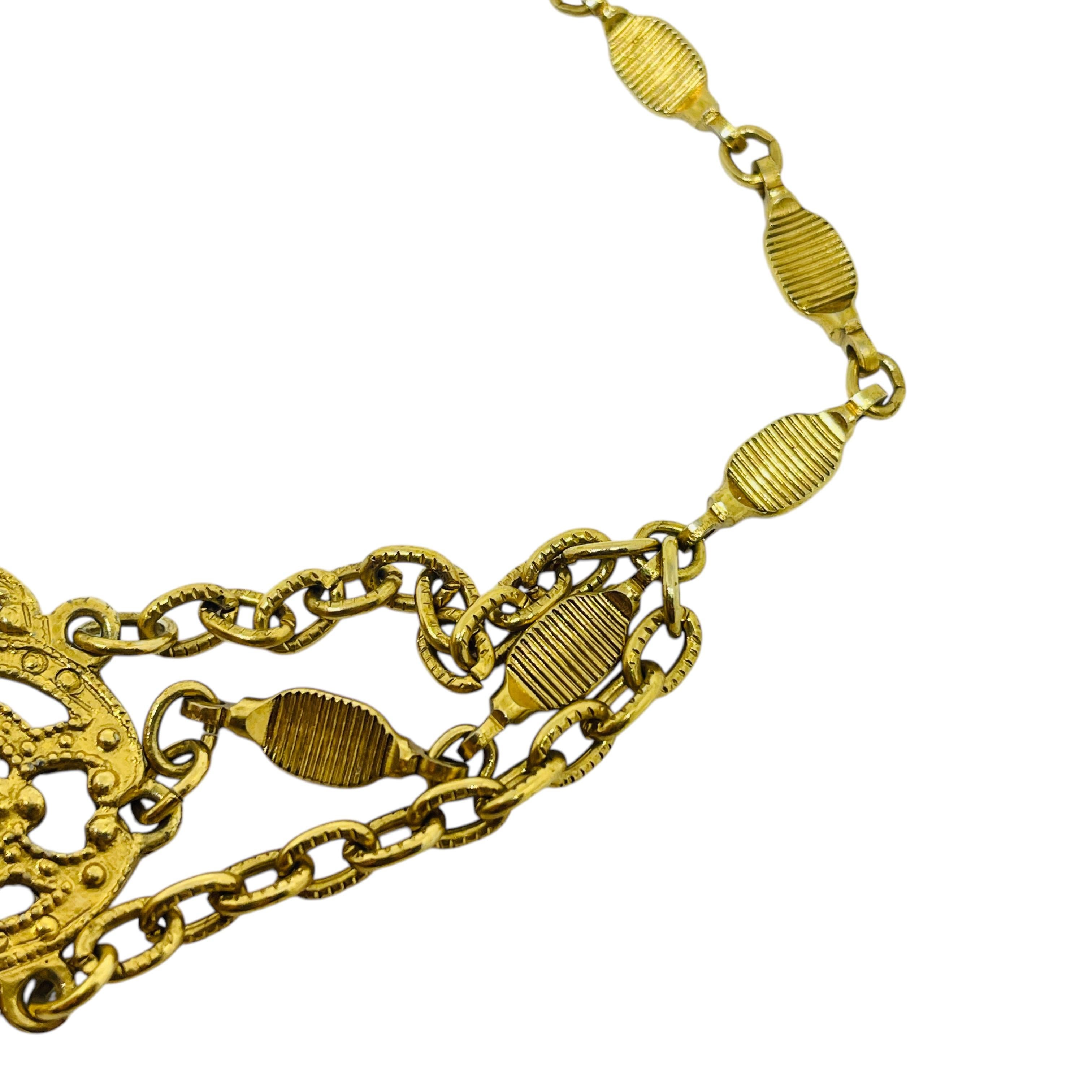 Collana vintage con cabochon di vetro bianco e blu in tonalità oro, firmata choker In condizioni buone in vendita a Palos Hills, IL