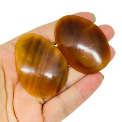 Vintage gold tone brown modernist designer clip on earrings