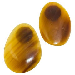 Vintage gold tone brown modernist designer clip on earrings