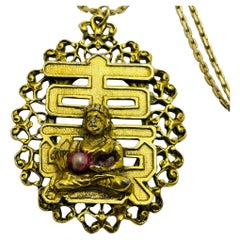 Vintage gold tone Buddha pendant necklace