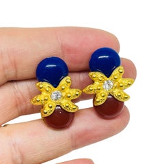 Vintage Gold Ton Karneol Lapis Glas Designer Clip auf Ohrringe