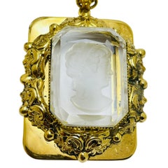 Vintage gold tone carved glass cameo necklace bracelet earrings set